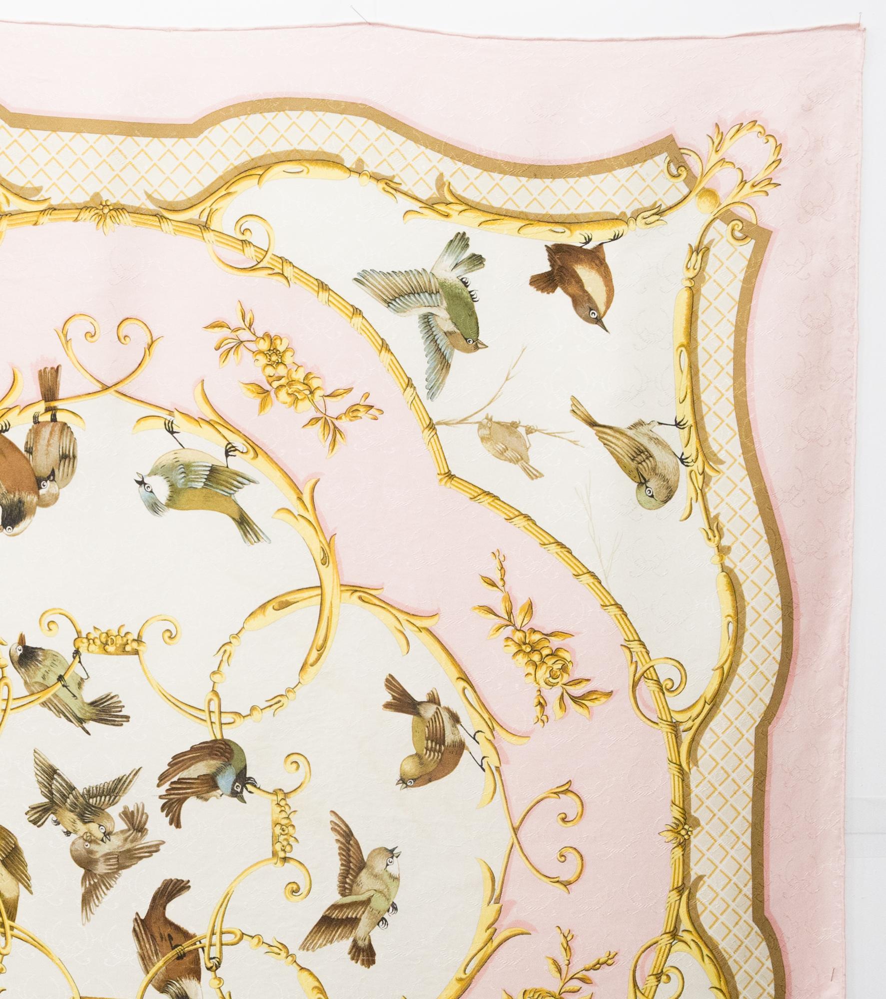 Beige Hermes Pink La Cle des Champs by Françoise Faconnet Silk Scarf