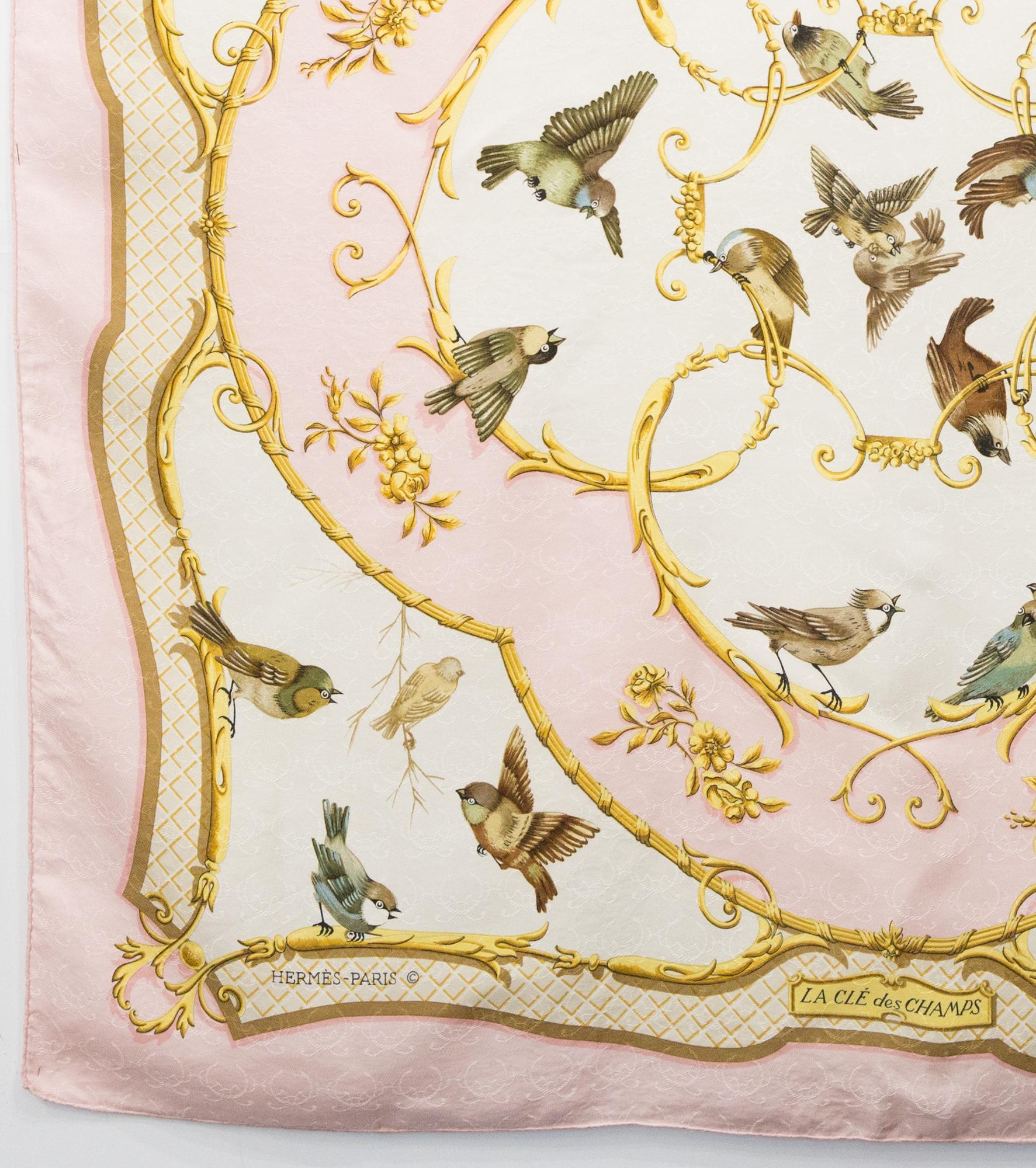 Hermes Pink La Cle des Champs by Françoise Faconnet Silk Scarf In Good Condition In Paris, FR