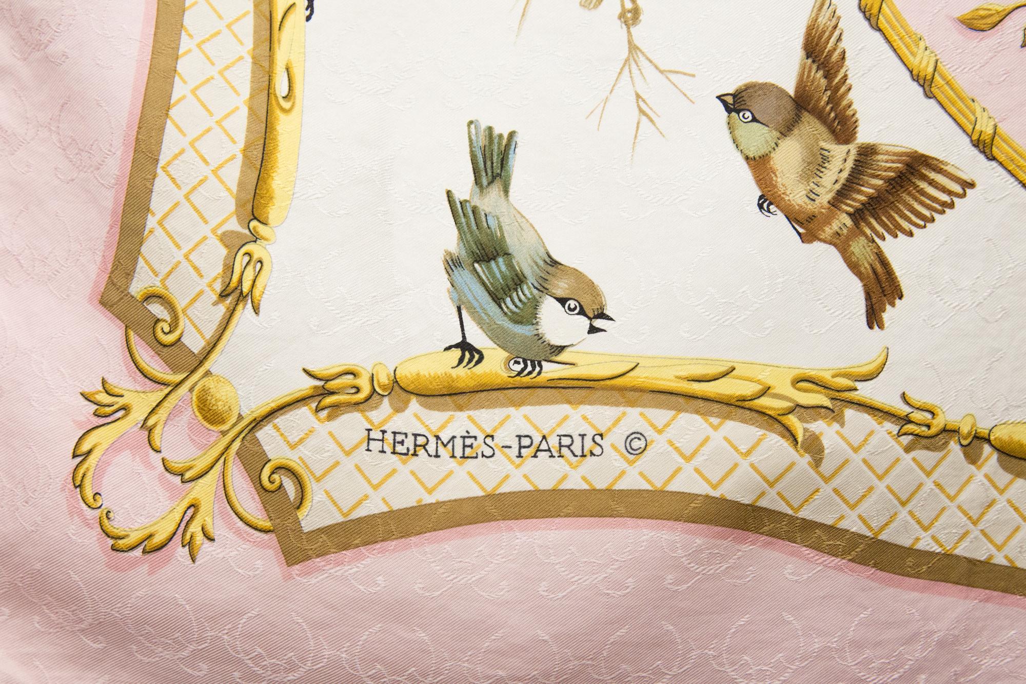 Hermes Pink La Cle des Champs by Françoise Faconnet Silk Scarf 1