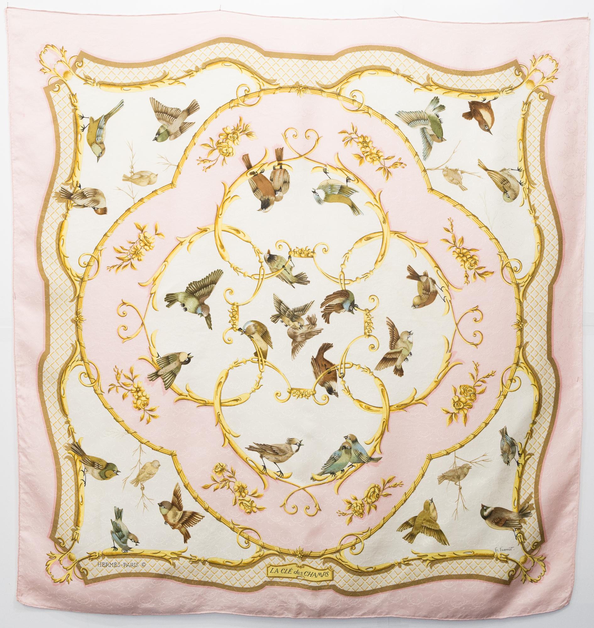 Hermes Pink La Cle des Champs by Françoise Faconnet Silk Scarf 2