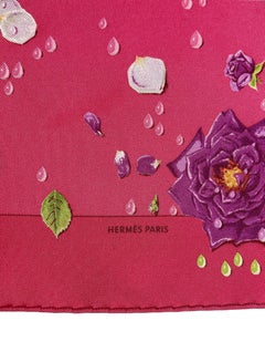 Hermes Pink La Rosee Floral Pocket Square Scarf by Anne Gavarni