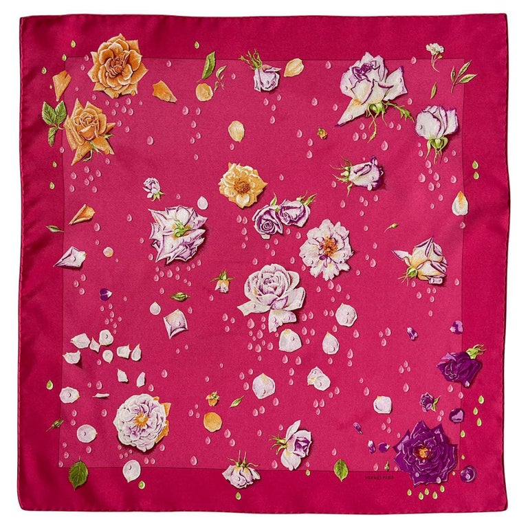 Hermes Pink La Rosee Floral Pocket Square Scarf by Anne Gavarni at 1stDibs