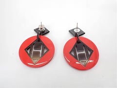 Hermès Pink Lacquered Buffalo Horn H Round Earrings