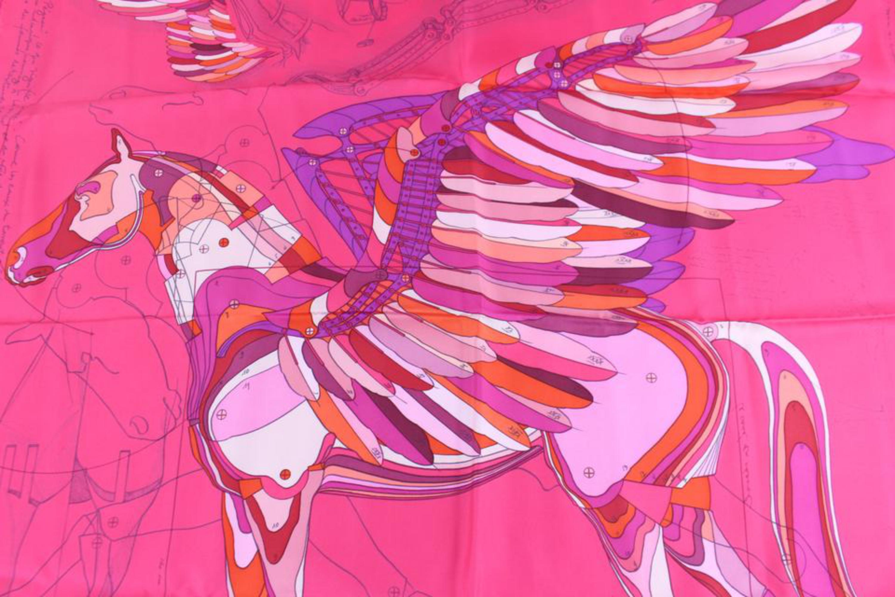 Hermès Pink Le Pegase Silk By Christian Renonciat 90cm 11hz1106 Scarf/Wrap For Sale 3