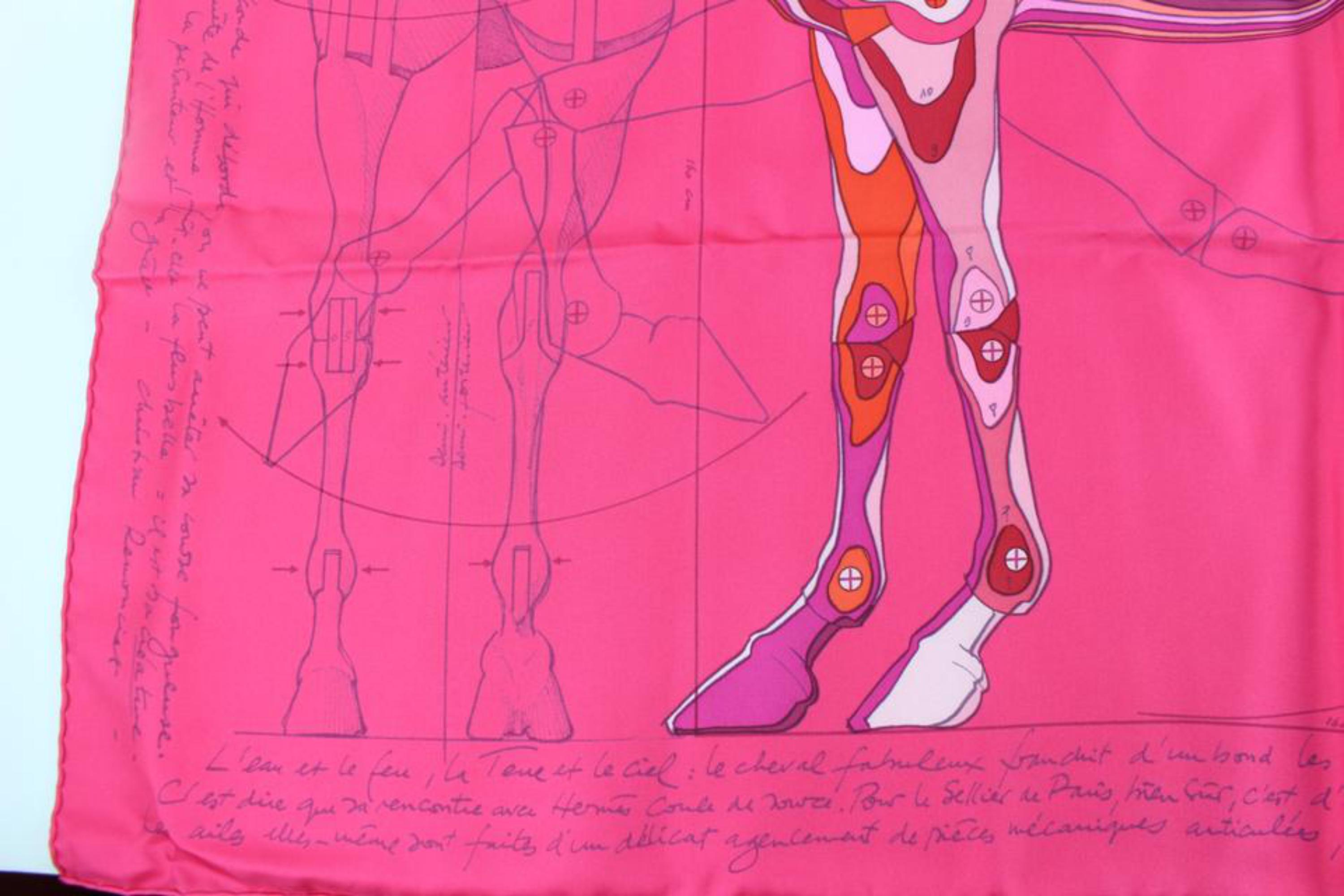 Hermès Pink Le Pegase Silk By Christian Renonciat 90cm 11hz1106 Scarf/Wrap For Sale 4
