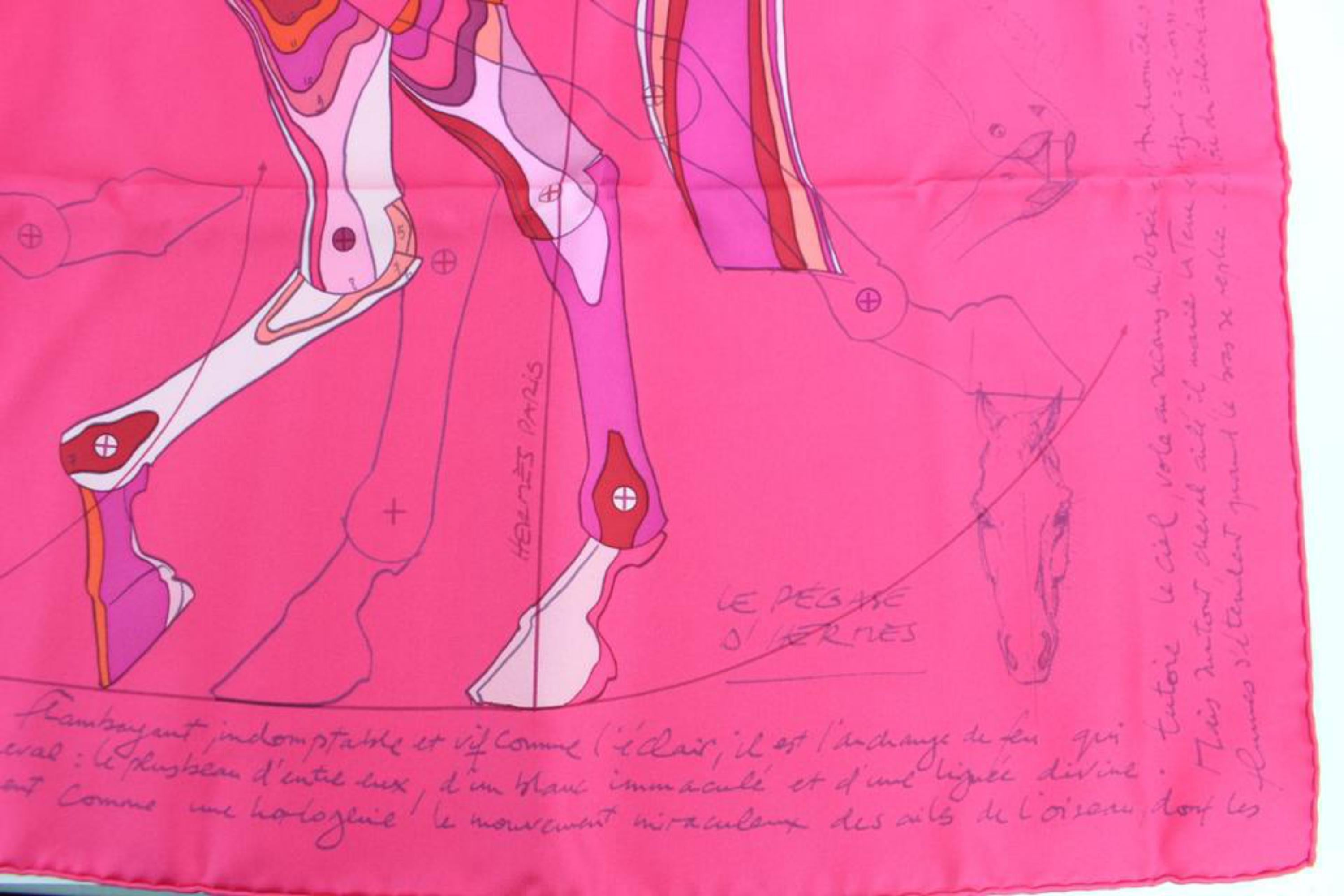 Hermès Pink Le Pegase Silk By Christian Renonciat 90cm 11hz1106 Scarf/Wrap For Sale 5