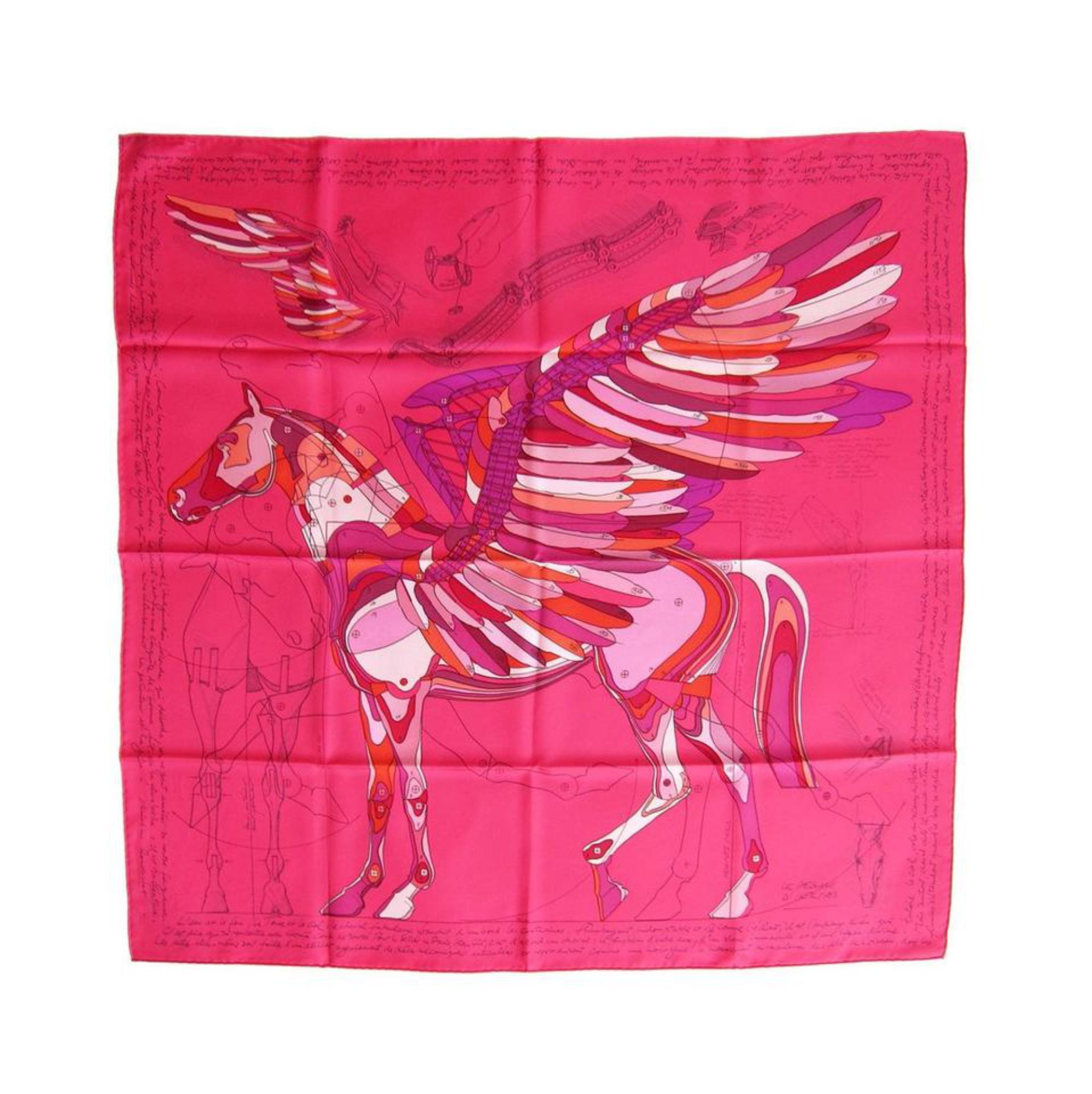 Hermès Pink Le Pegase Silk By Christian Renonciat 90cm 11hz1106 Scarf/Wrap For Sale