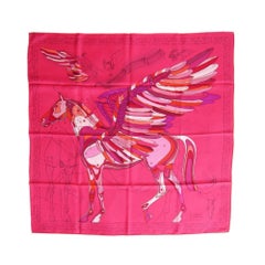 Vintage Hermès Pink Le Pegase Silk By Christian Renonciat 90cm 11hz1106 Scarf/Wrap