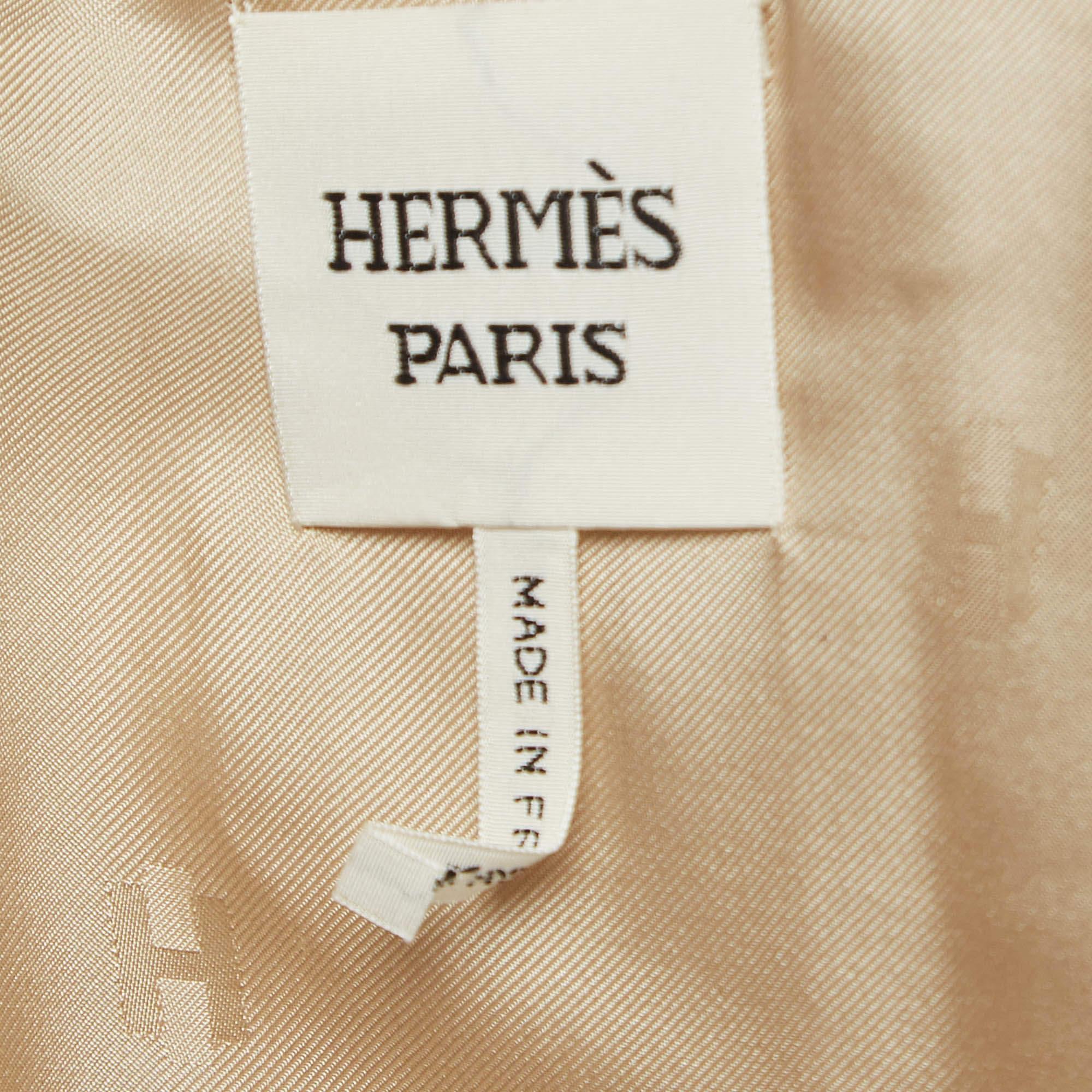Beige Hermes Pink Leather Button Detail Vest M For Sale
