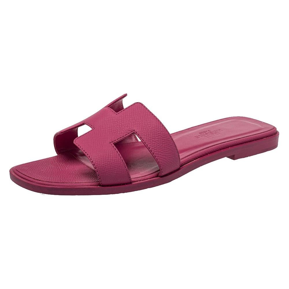 Hermes Pink Leather Oran Sandals Size 36
