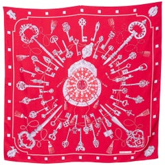 Hermès Pink Les Cles Silk Square Scarf
