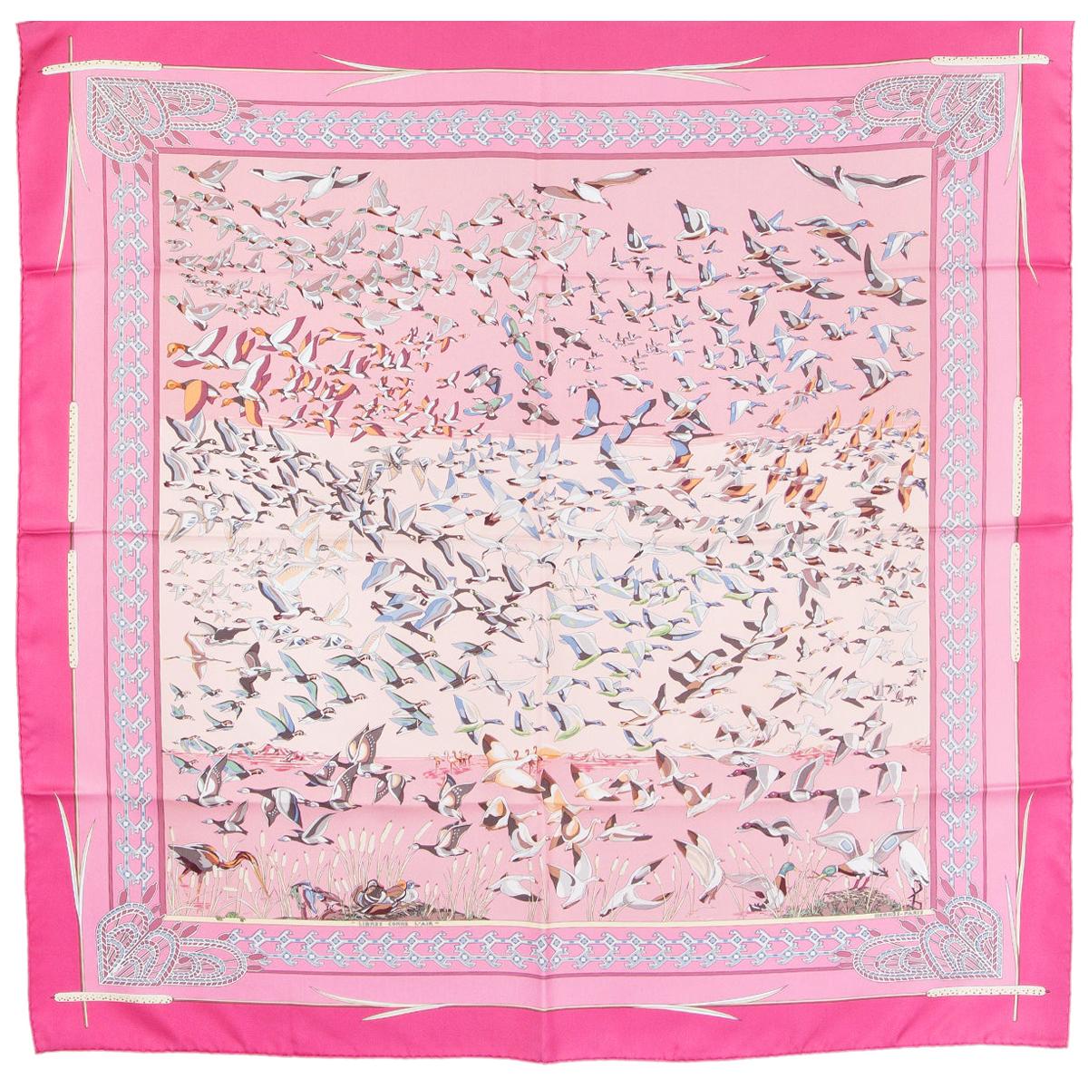 Hermes pink LIBRE COMME L'AIR 90 silk twill Scarf