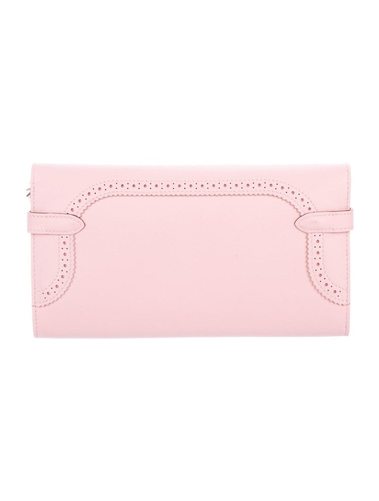 Hermes Pink Light Leather Palladium Kelly Evening Clutch Wallet in Box ...