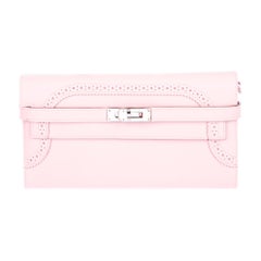 Hermes Pink Light Leather Palladium Kelly Evening Clutch Wallet in Box 