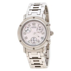 Hermes Pink Mother of Pearl Clipper Chronograph CL1.310 Women's Wristwatch 31 mm