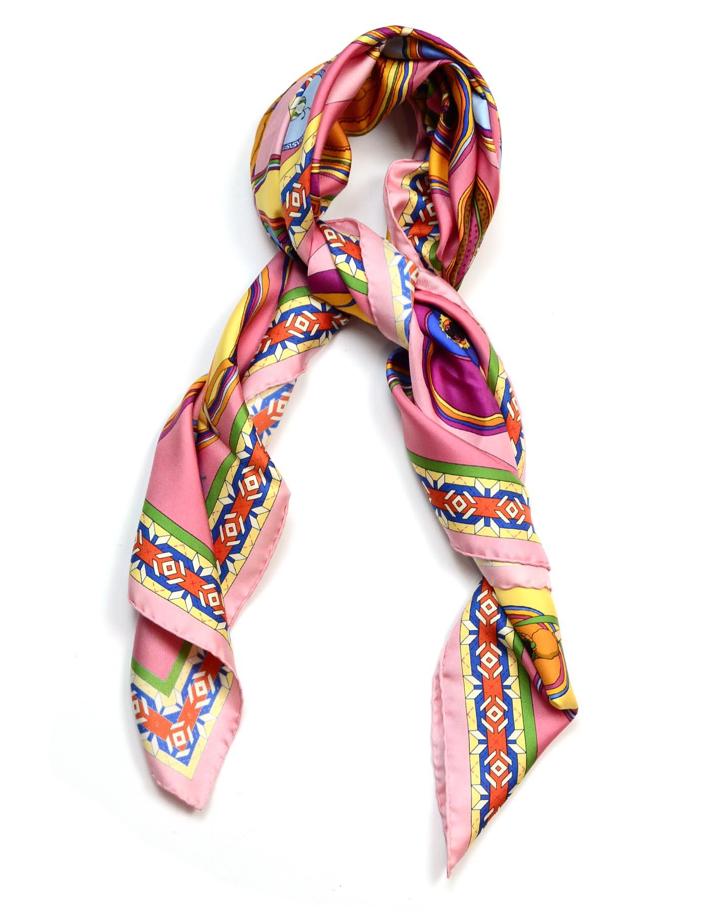 Hermes Pink/Multicolor Collector's Belles Du Mexique 90CM Silk Scarf

Made In:  France
Color: Pink/multi-color
Materials: 100% silk
Overall Condition: Excellent pre-owned condition with exception of very small pull in fabric 
Includes:  Hermes box,