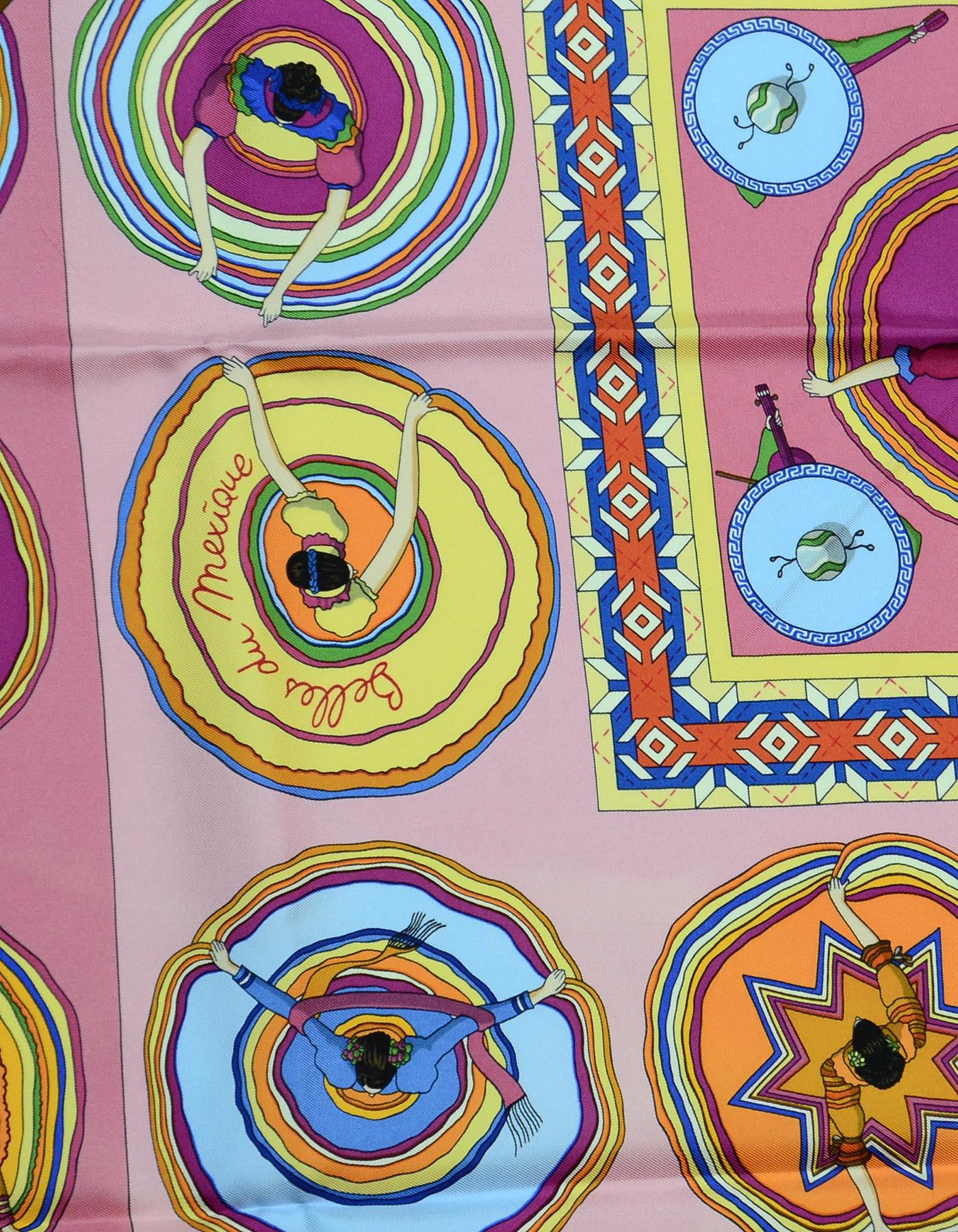 Hermes Pink/Multicolor Collector's Belles Du Mexique 90CM Silk Scarf In Excellent Condition In New York, NY