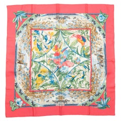 Hermes Pink & Multicolor Tropiques Silk Scarf