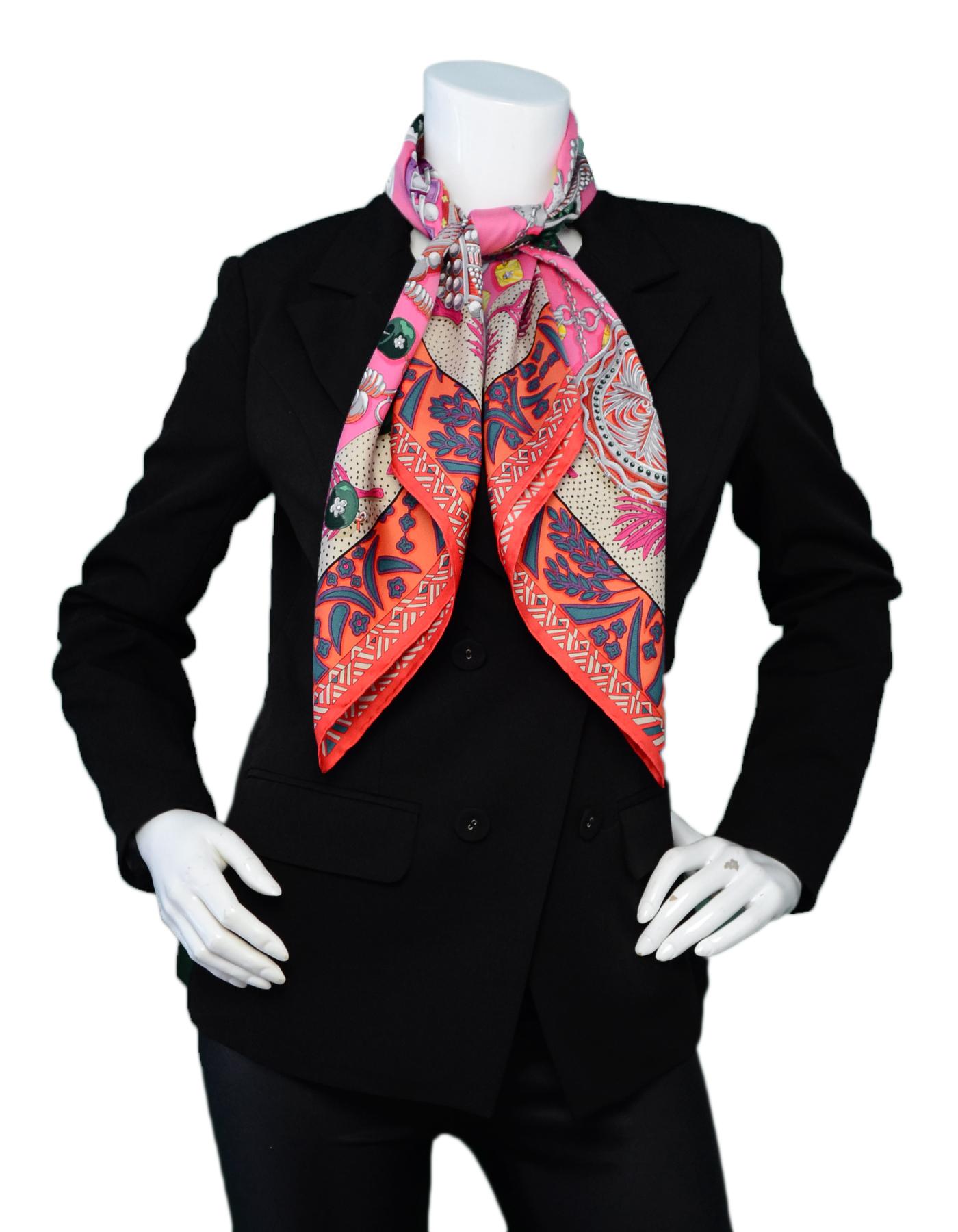 Hermes Pink/Multicolor Zenobie Reine de Palmyre Silk Scarf

Made In: France
Color: Pink, multicolor 
Materials: 100% silk
Overall Condition: Excellent pre-owned condition
Estimated Retail: $415 + tax
Measurements: 
34