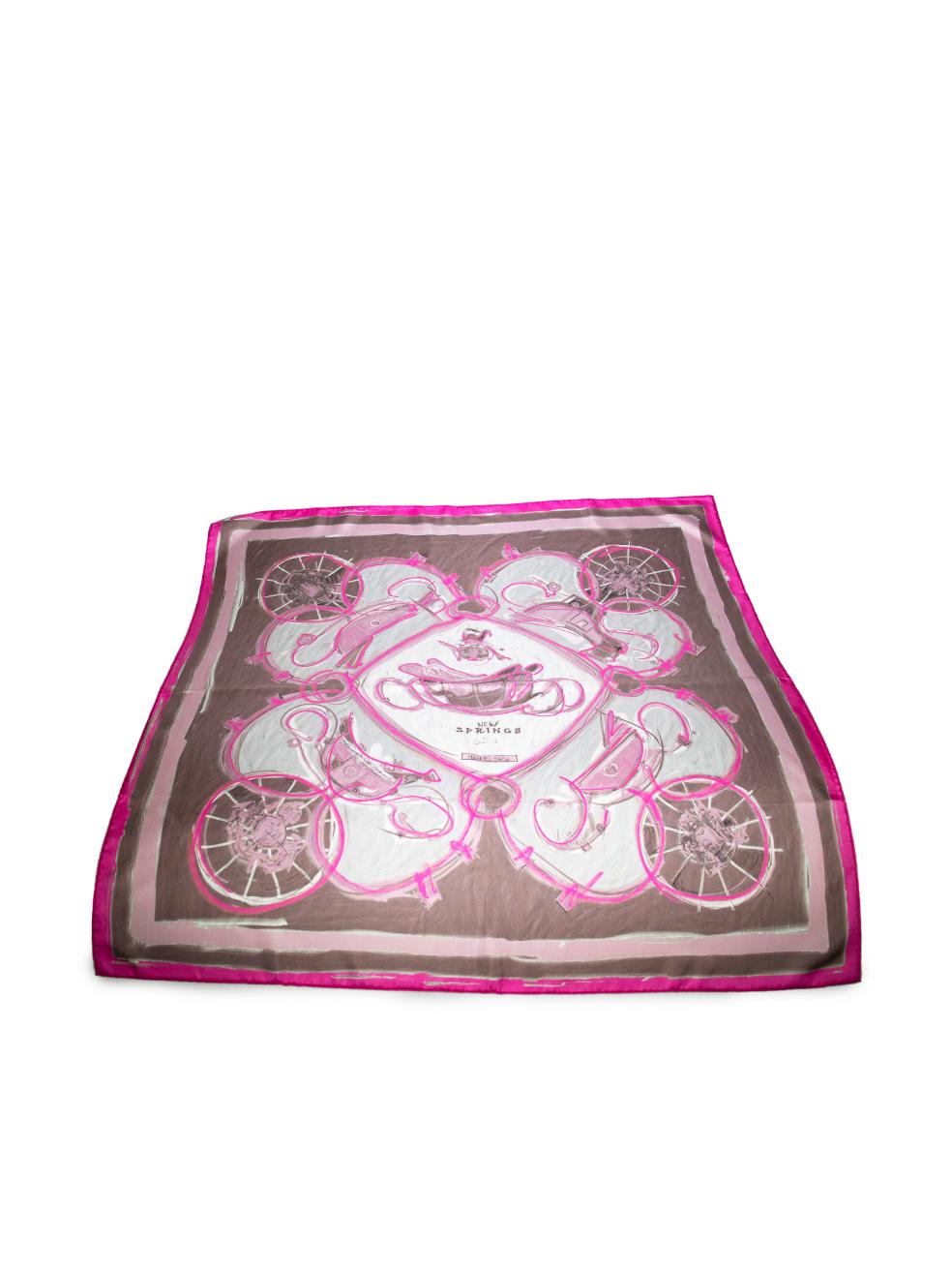 Hermès Pink New Springs Prune Rose 90 Silk Scarf In Excellent Condition In London, GB