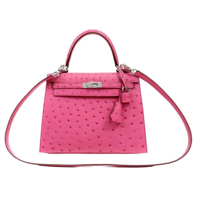 Hermes Kelly 25 Sellier Bag Ostrich Rouge Vif Pink Topstitch