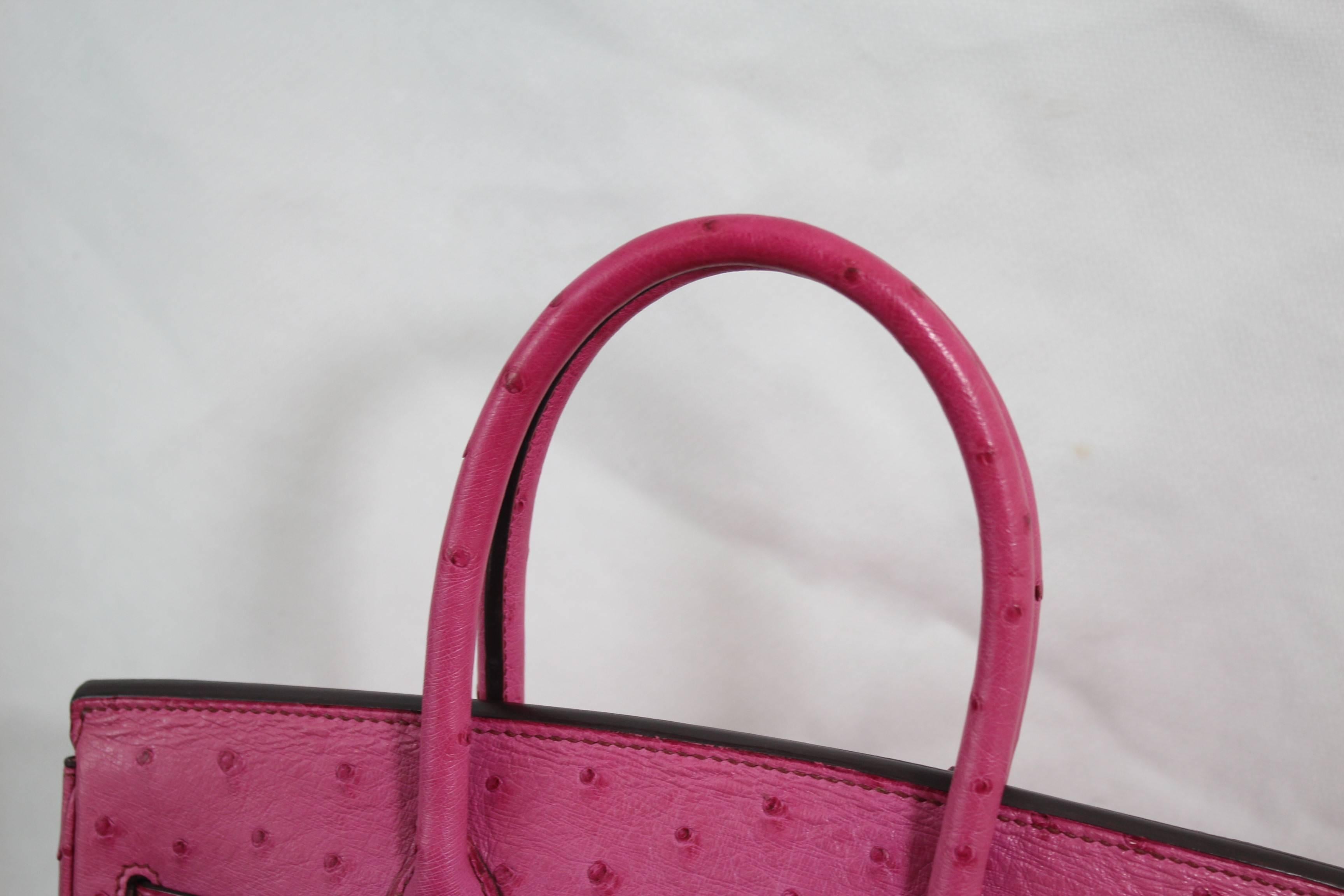 Hermes Pink Ostrich Birkin 30 In Excellent Condition For Sale In Paris, FR