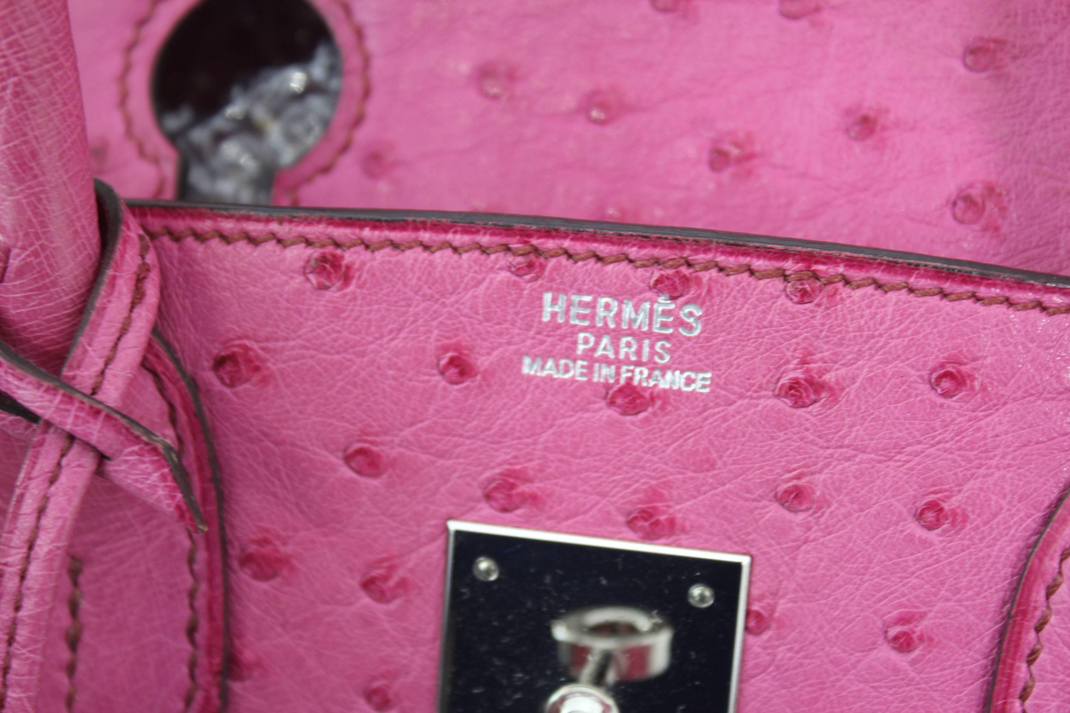 Women's or Men's Hermes Pink Ostrich Birkin 30 For Sale