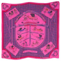 Hermes Pink Overdyed Les Voitures Nouvelles by Jacques Eudel Silk Scarf