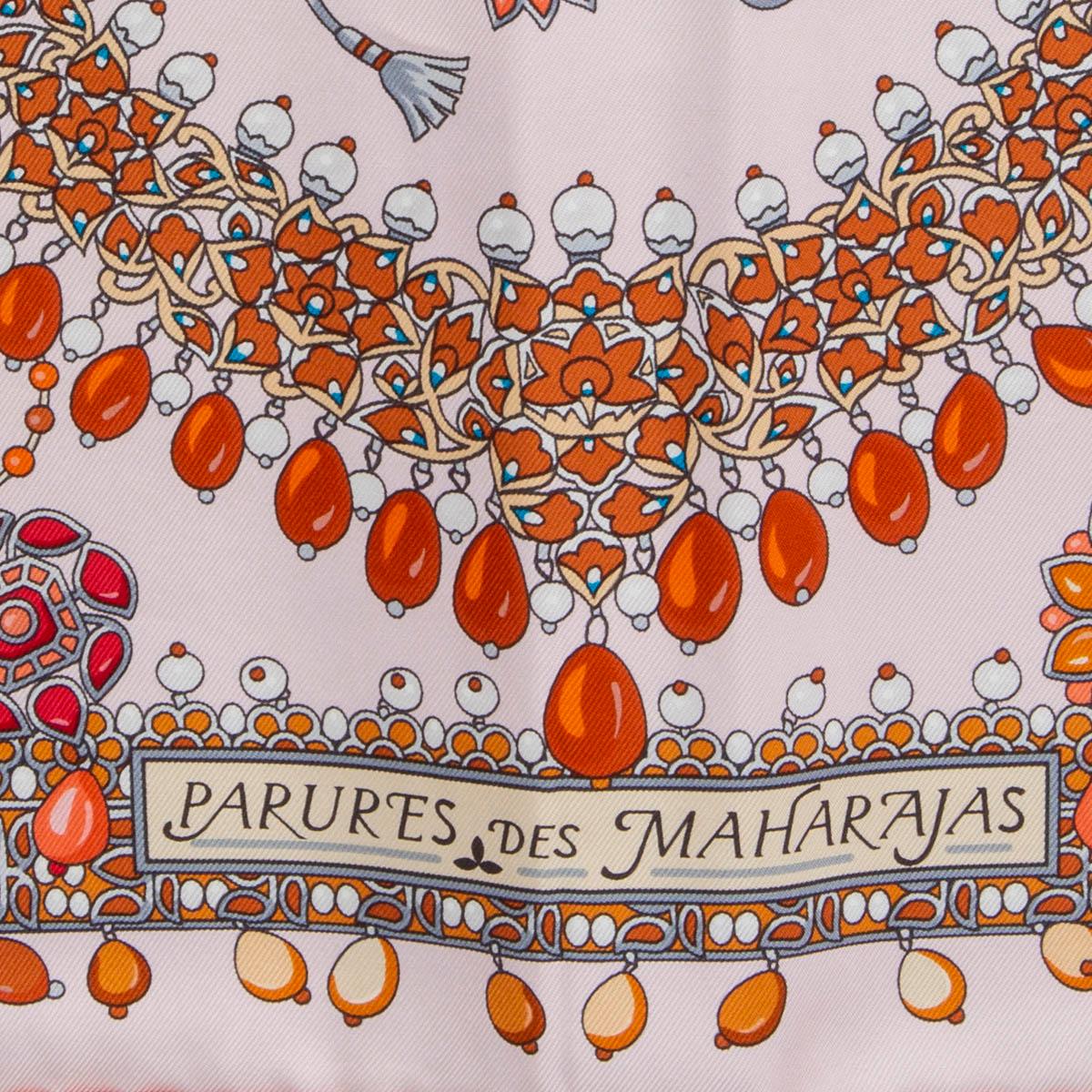 Beige Hermes pink PARURES DES MAHARAJAS 90 Scarf silk Rose Pale Corail Saumon