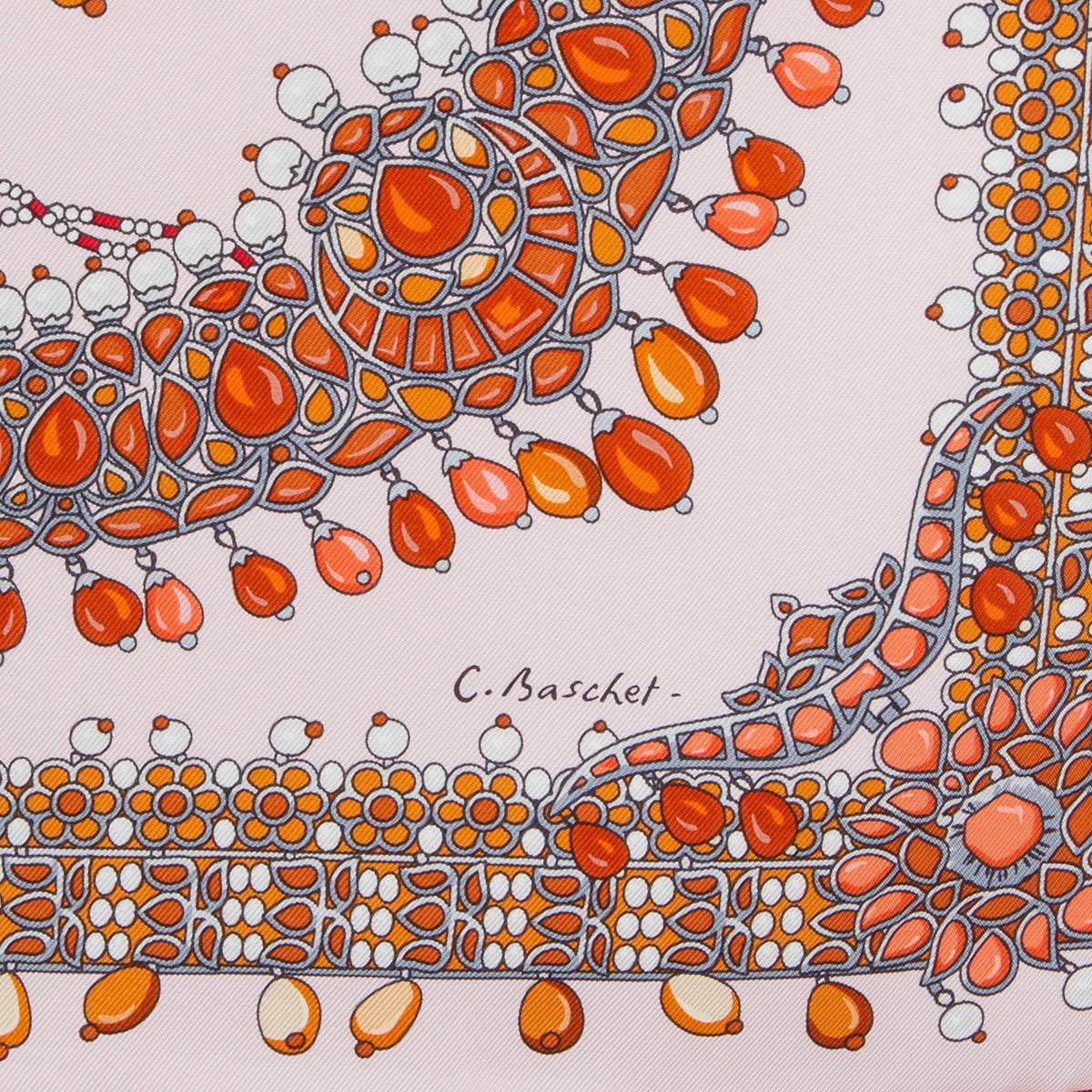Hermes pink PARURES DES MAHARAJAS 90 Scarf silk Rose Pale Corail Saumon In Excellent Condition In Zürich, CH