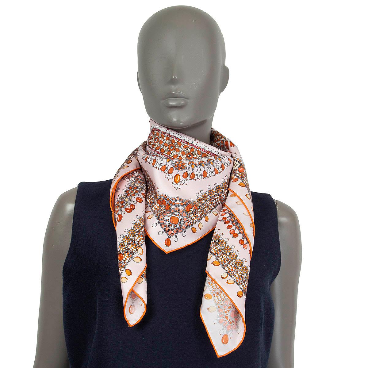 Hermes pink PARURES DES MAHARAJAS 90 Scarf silk Rose Pale Corail Saumon 1