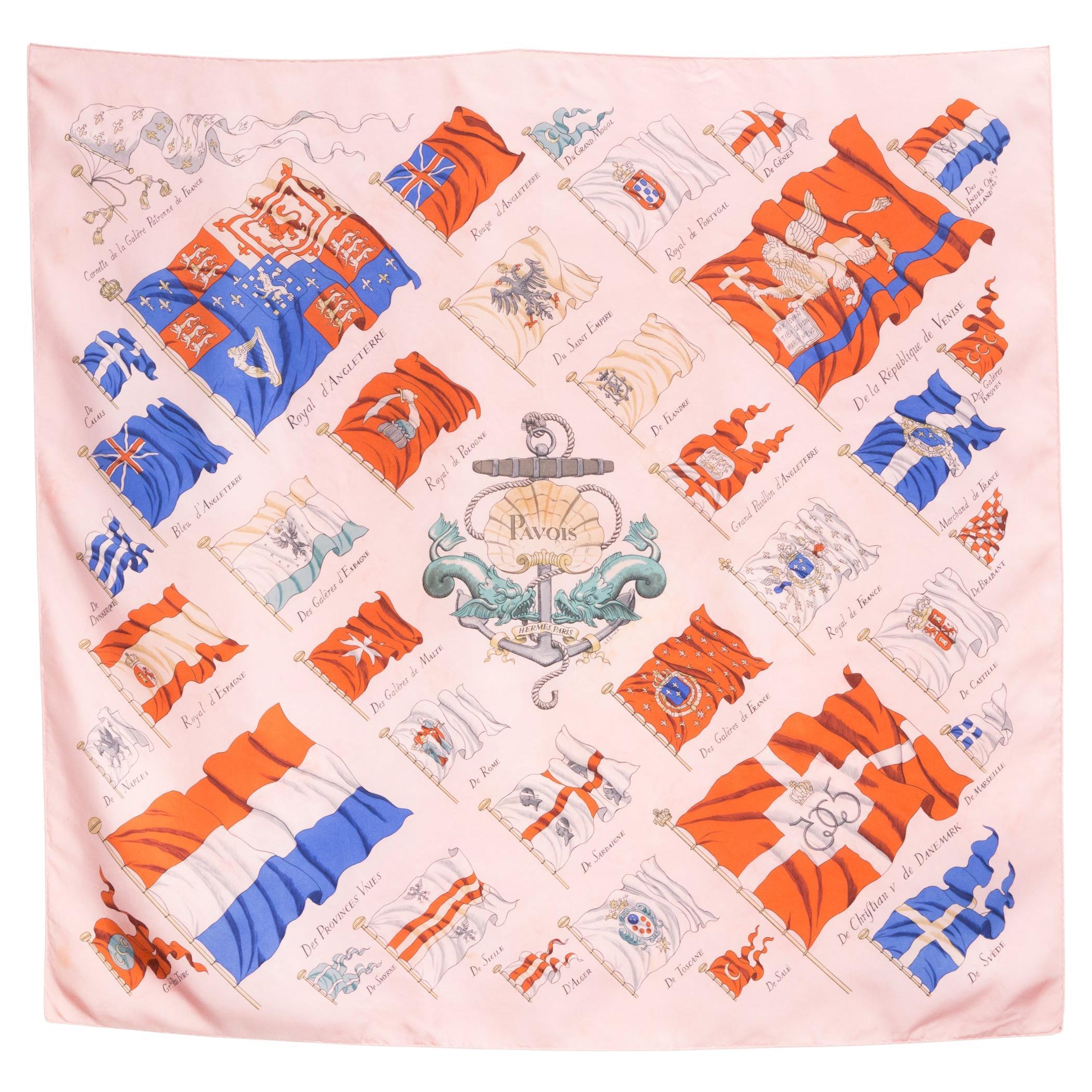 Pañuelo de seda rosa Hermes Pavois by P Ledoux