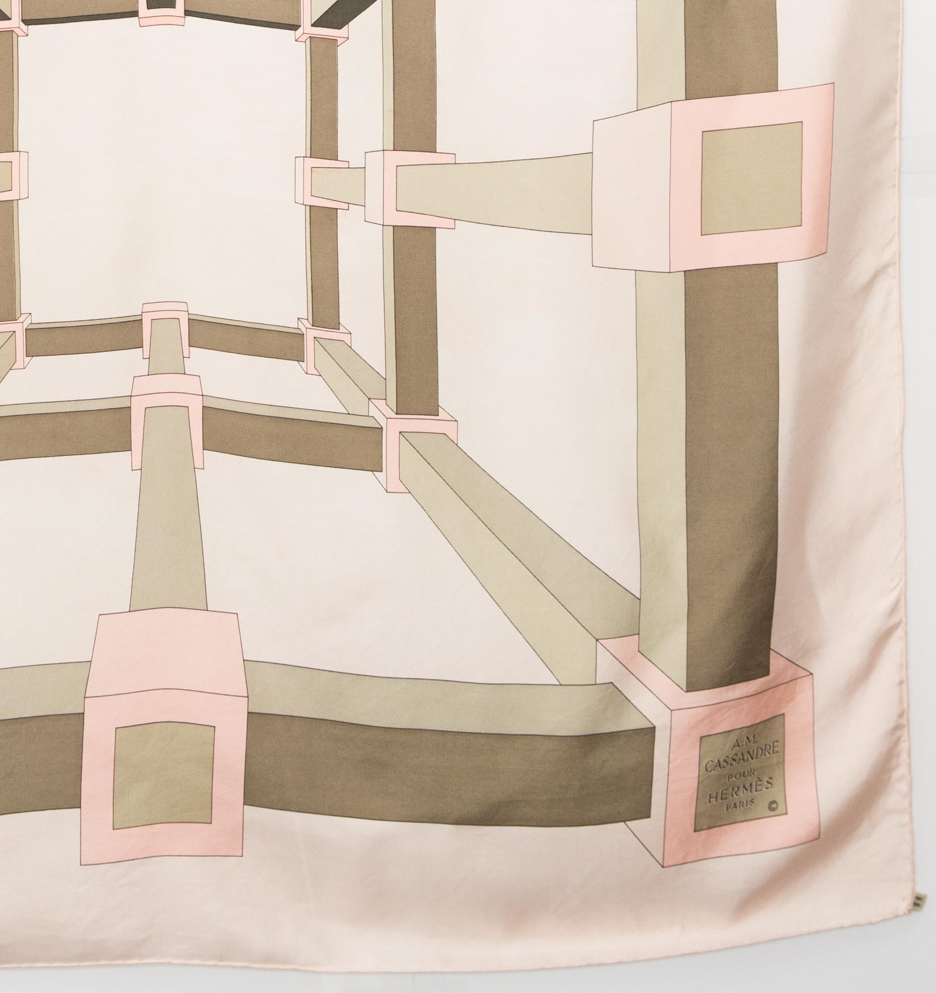 Hermes Pink Perspective by A.M.Cassandre pour Hermes Paris Silk Scarf 1
