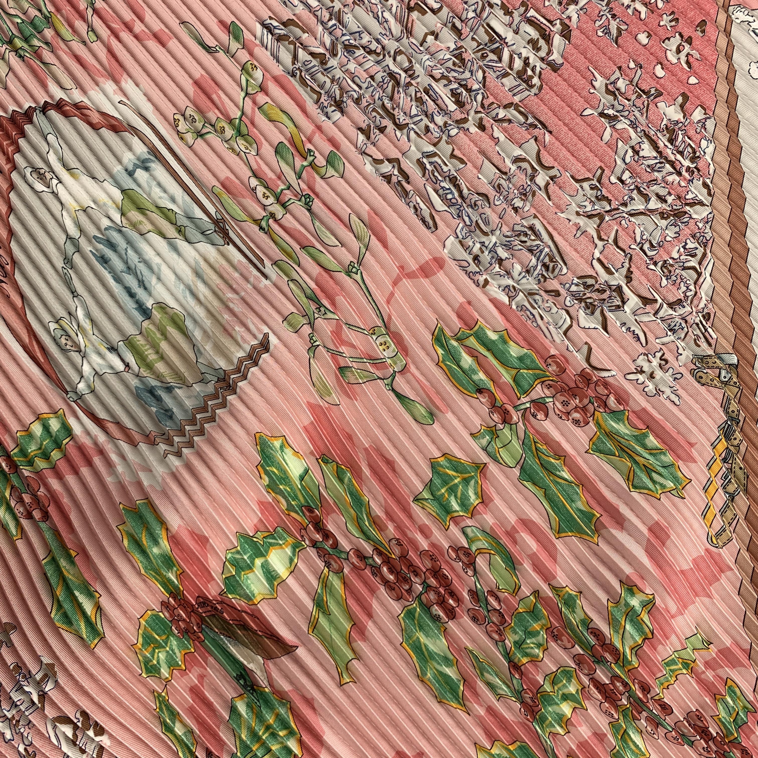 HERMES Pink Pleated Silk 'Neige d' Antan' Scarf 1