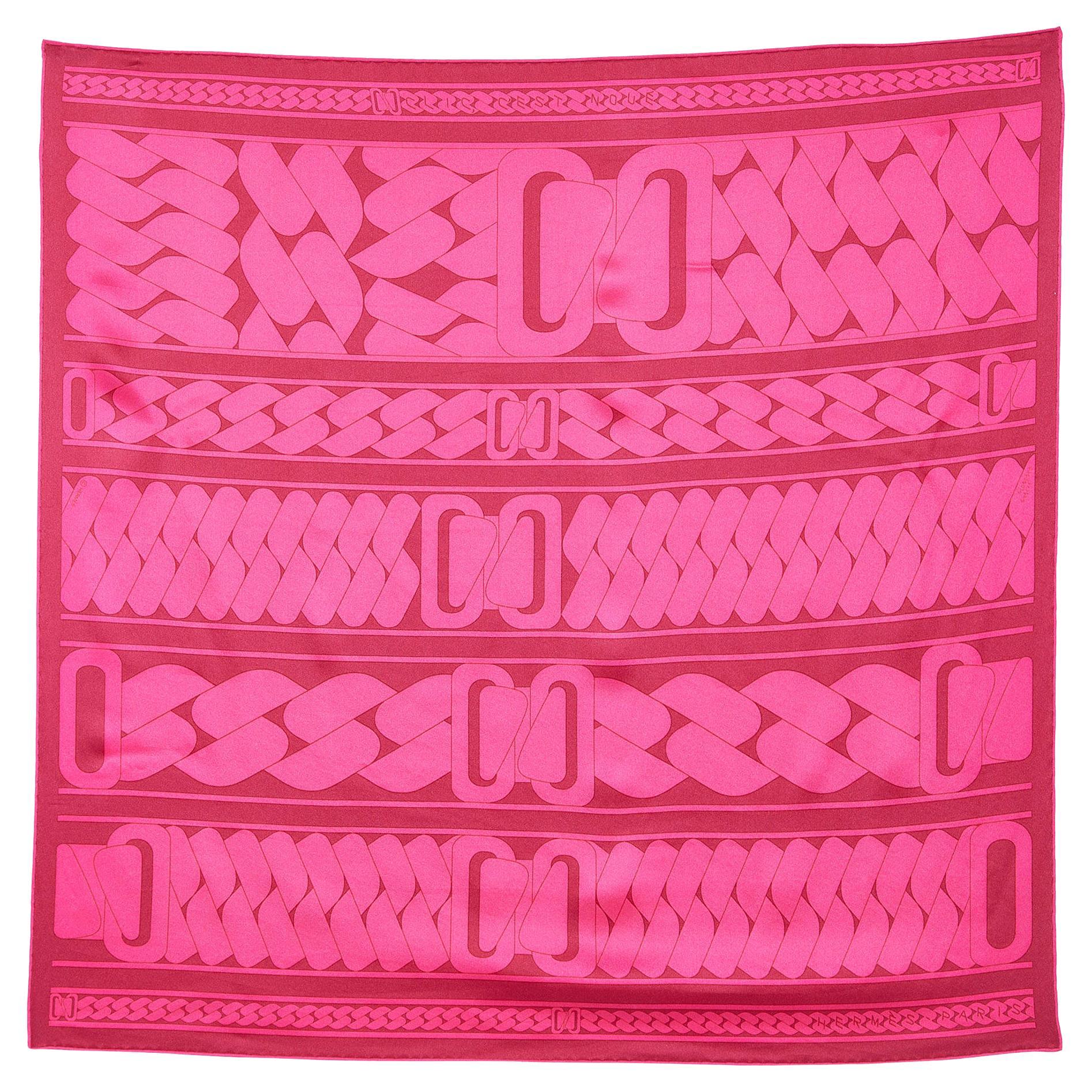 Hermes Pink Printed Silk Square Scarf