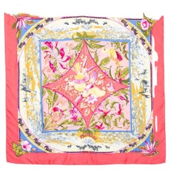 Hermes Pink Printed Tropiques Silk Scarf