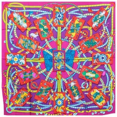 Hermes pink purple DAME DE COEUR 90 silk Scarf