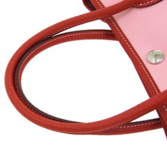 Hermes Pink Red Canvas Leather Carryall Travel Top Handle Tote Bag