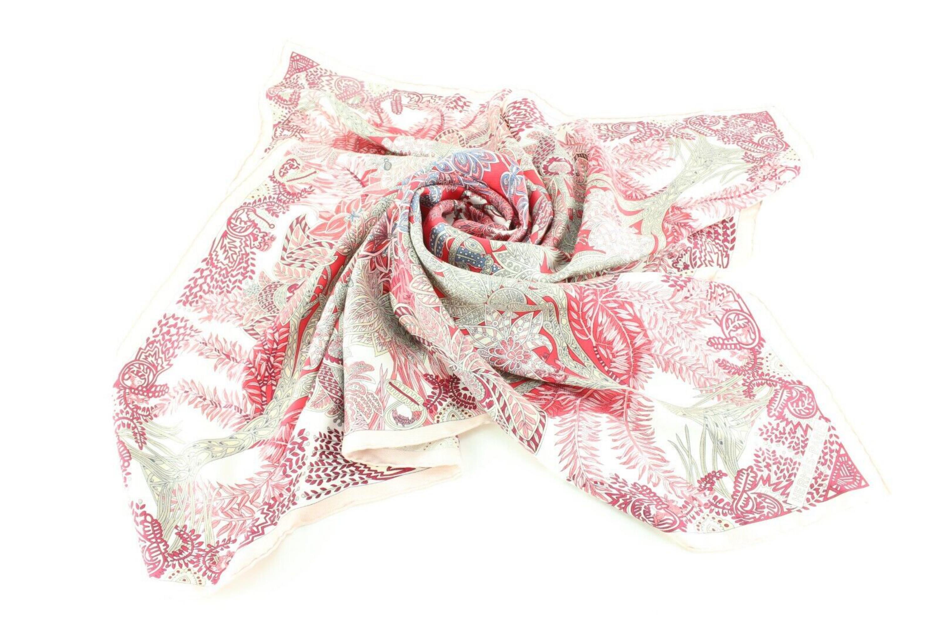 Hermes Pink Red Floral Silk Scarf 2H0315C For Sale 5