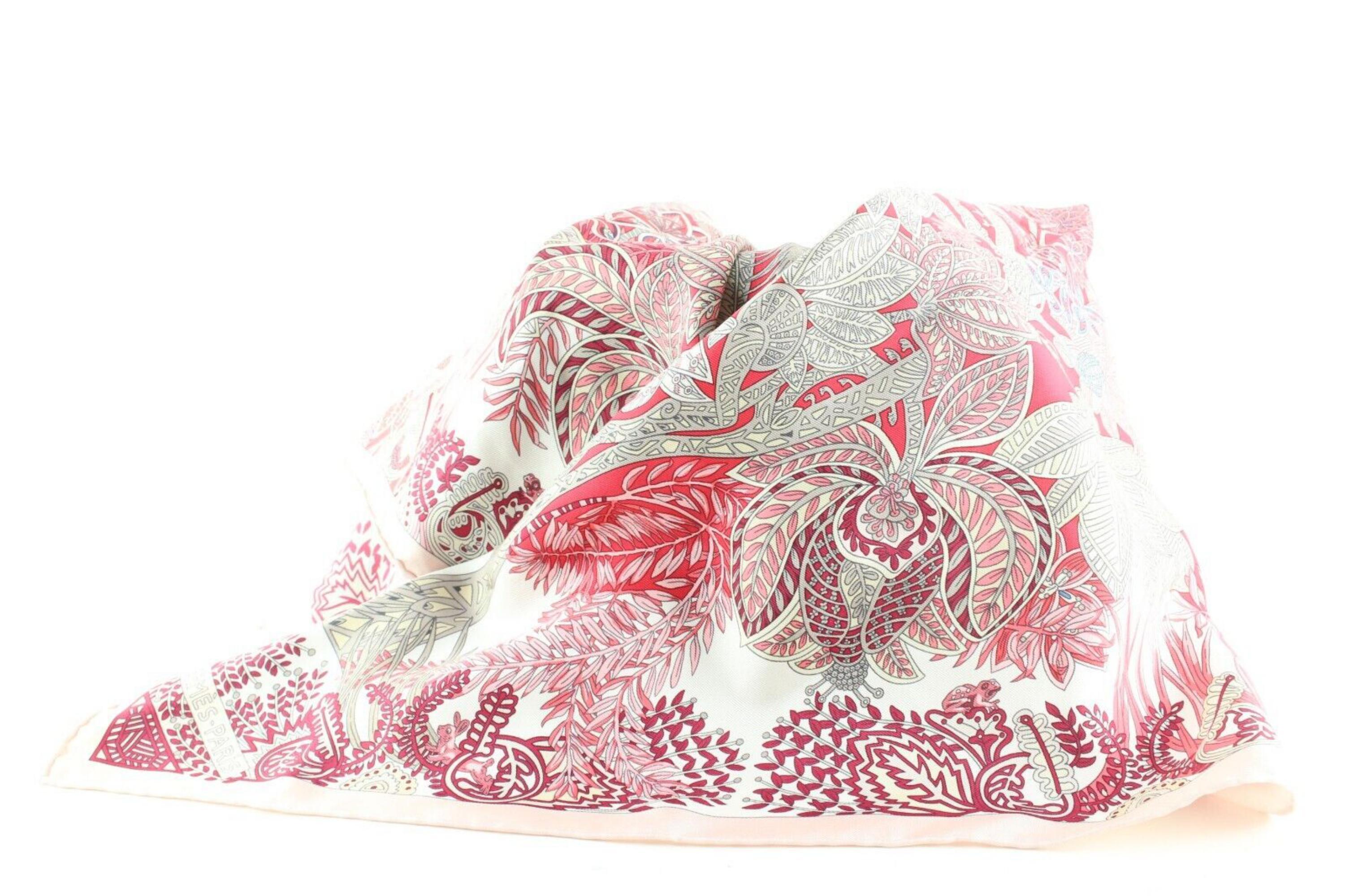 Hermes Pink Red Floral Silk Scarf 2H0315C For Sale 6