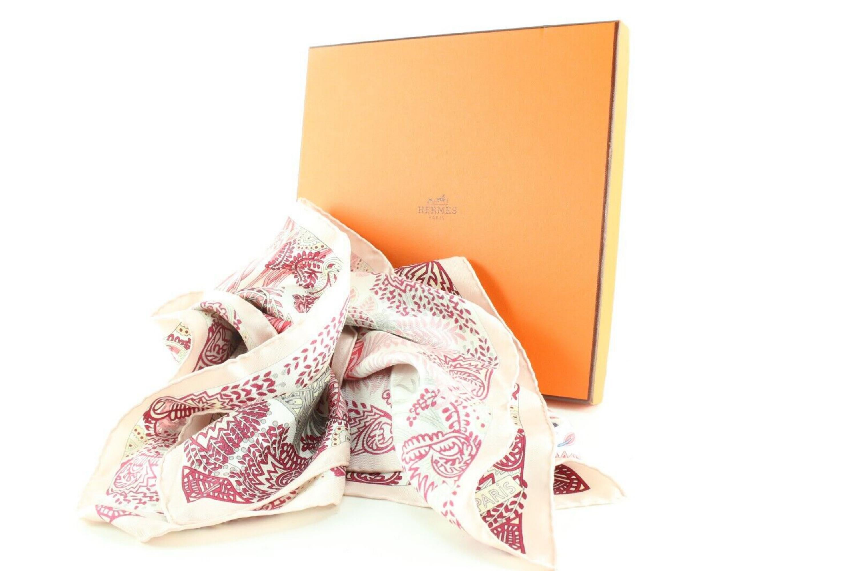 Hermes Pink Red Floral Silk Scarf 2H0315C For Sale 7