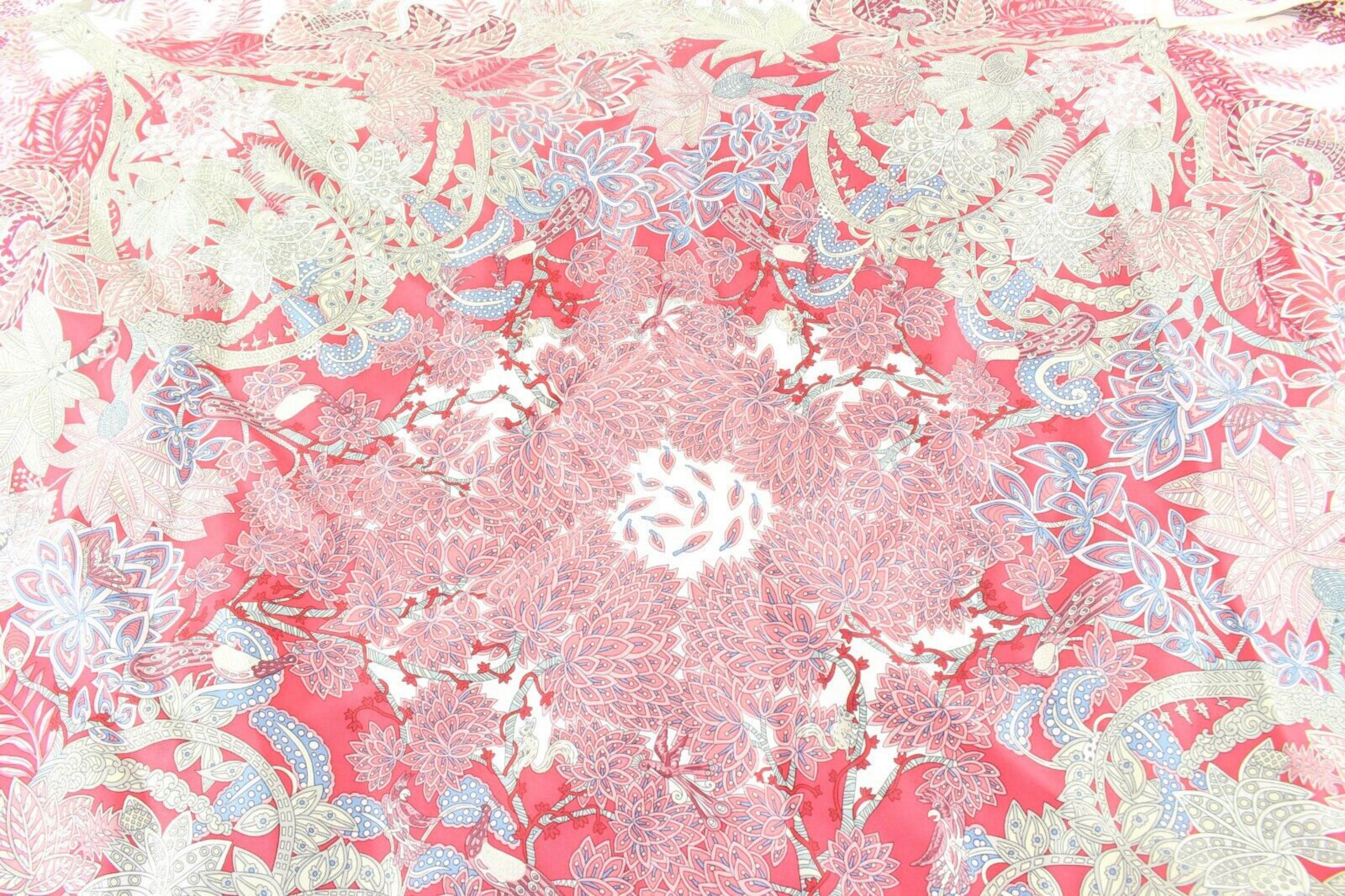 Beige Hermes Pink Red Floral Silk Scarf 2H0315C For Sale