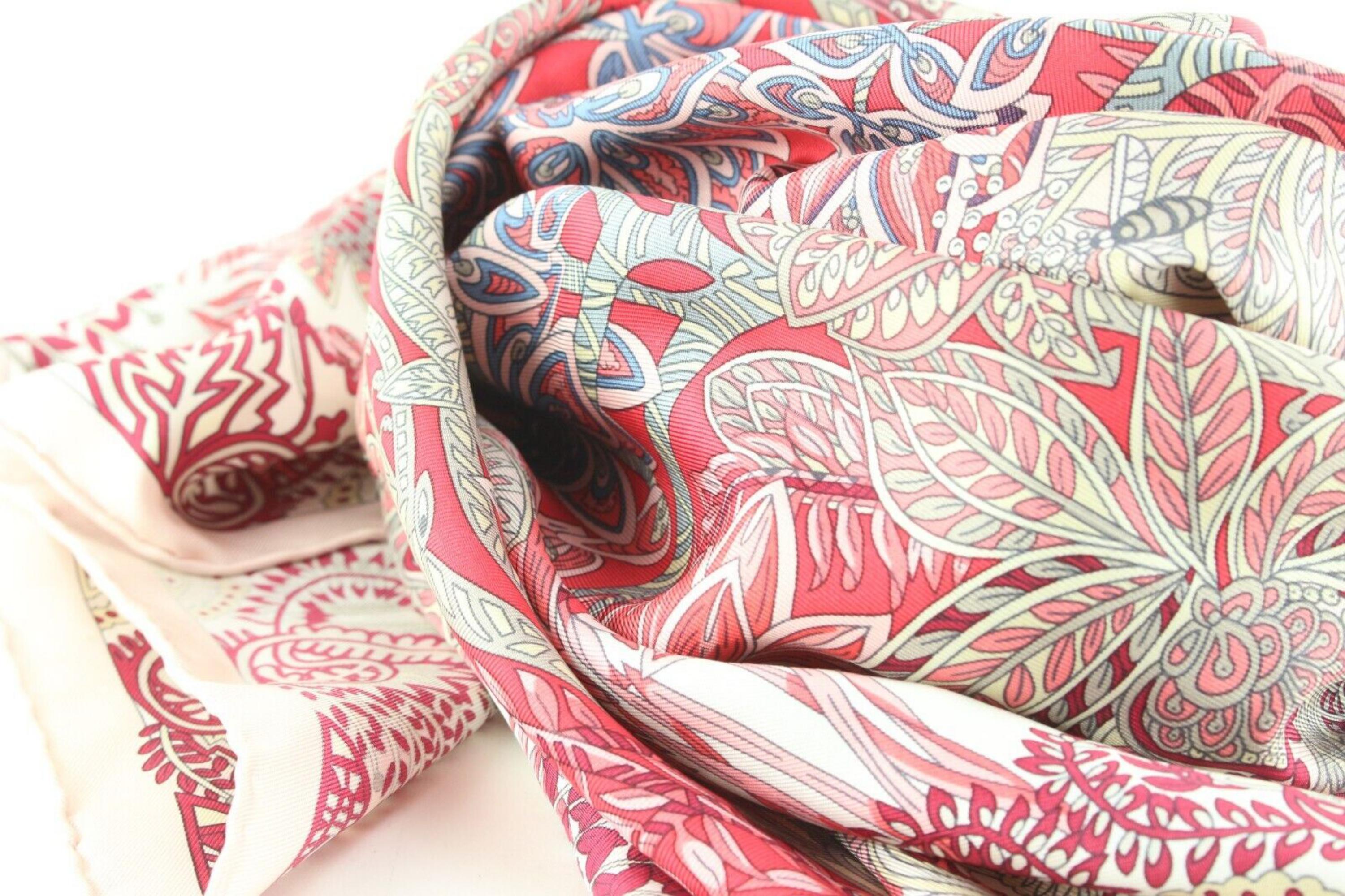 Hermes Pink Red Floral Silk Scarf 2H0315C For Sale 2