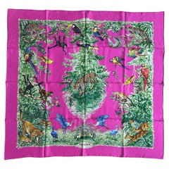 Hermes Rose Vif/ Vert/ Jaun Equateur NEW 90cm Carre Wash Silk Scarf