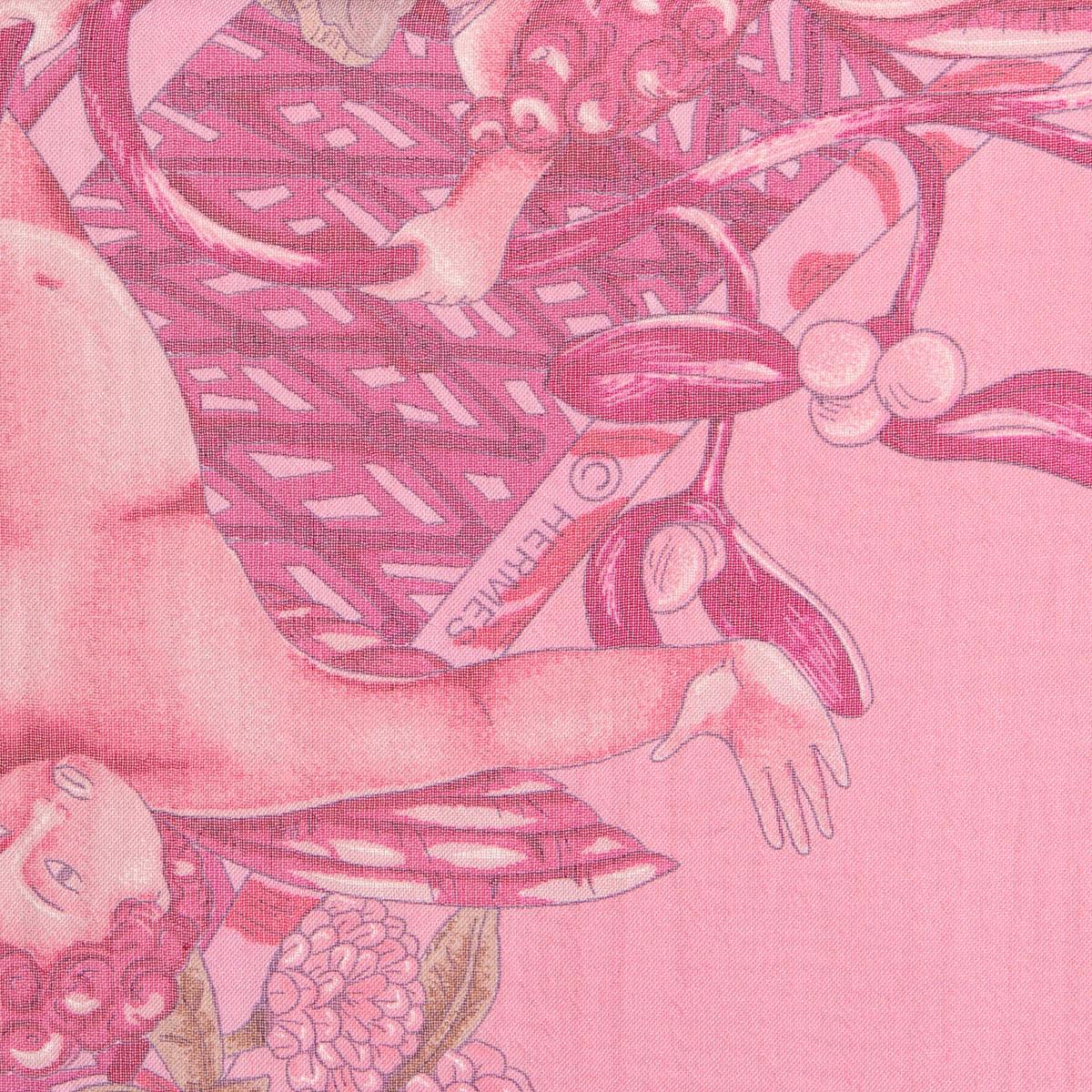 Women's or Men's HERMES pink silk chiffon AMOURS 90 MOUSSELINE Scarf