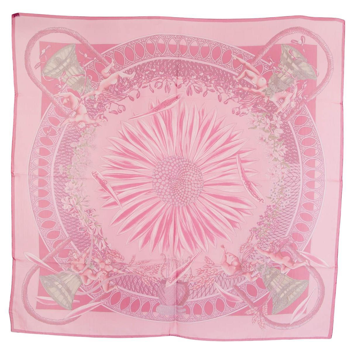 HERMES pink silk chiffon AMOURS 90 MOUSSELINE Scarf