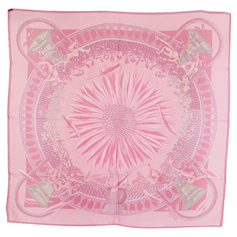 HERMES pink silk chiffon AMOURS 90 MOUSSELINE Scarf For Sale