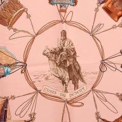 HERMES pink silk CUIRS DU DESERT 90 Twill Scarf