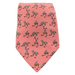 HERMES Pink Silk Horse Jockey Print Tie