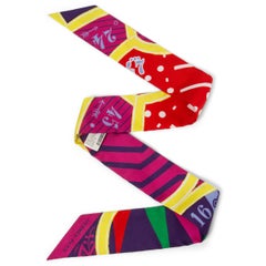 HERMES pink silk JEU DE SOIE Twilly Scarf Fuchsia Rouge Mutlicolore